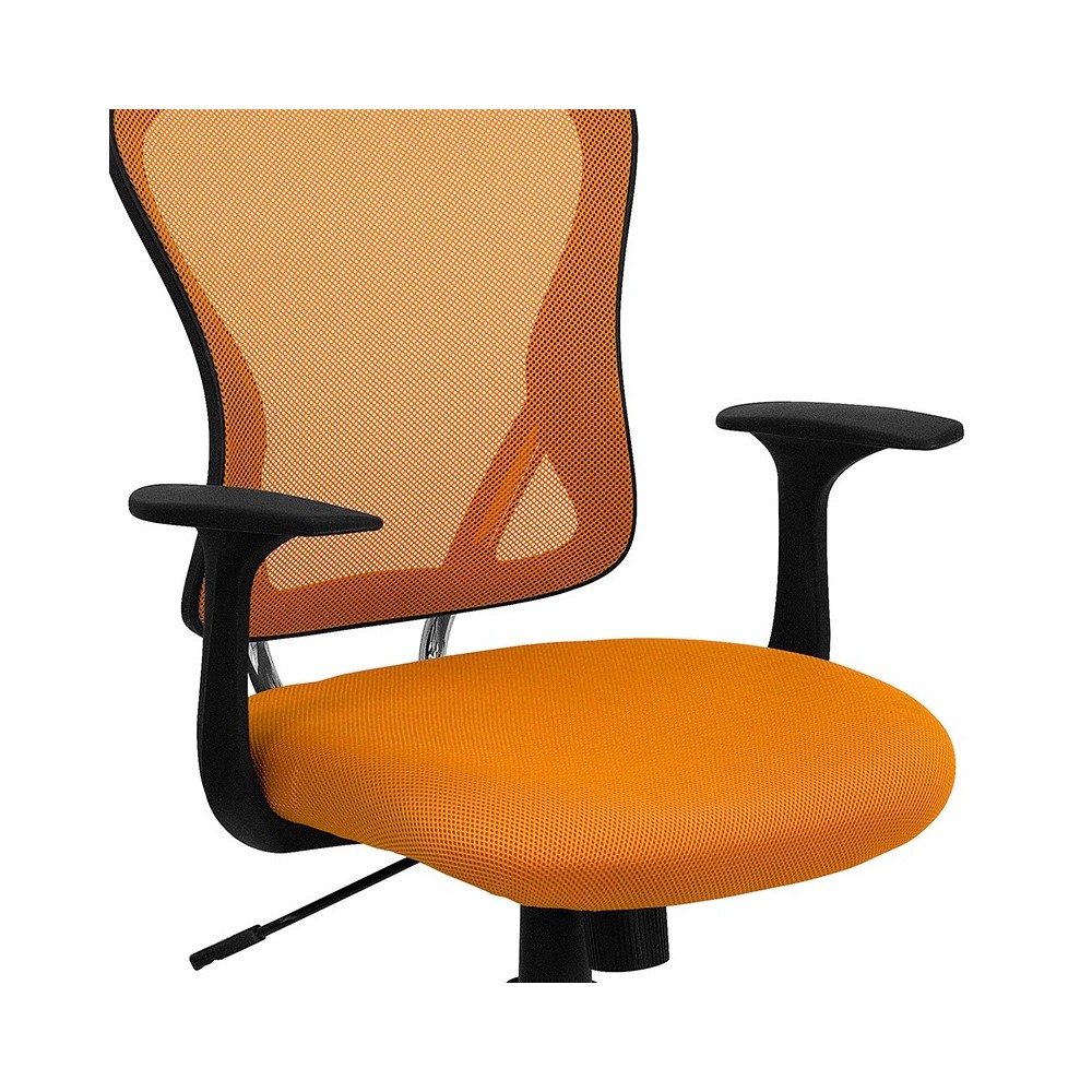 Mid-Back Orange Mesh Swivel Task Office Chair with Chrome Base and Arms
