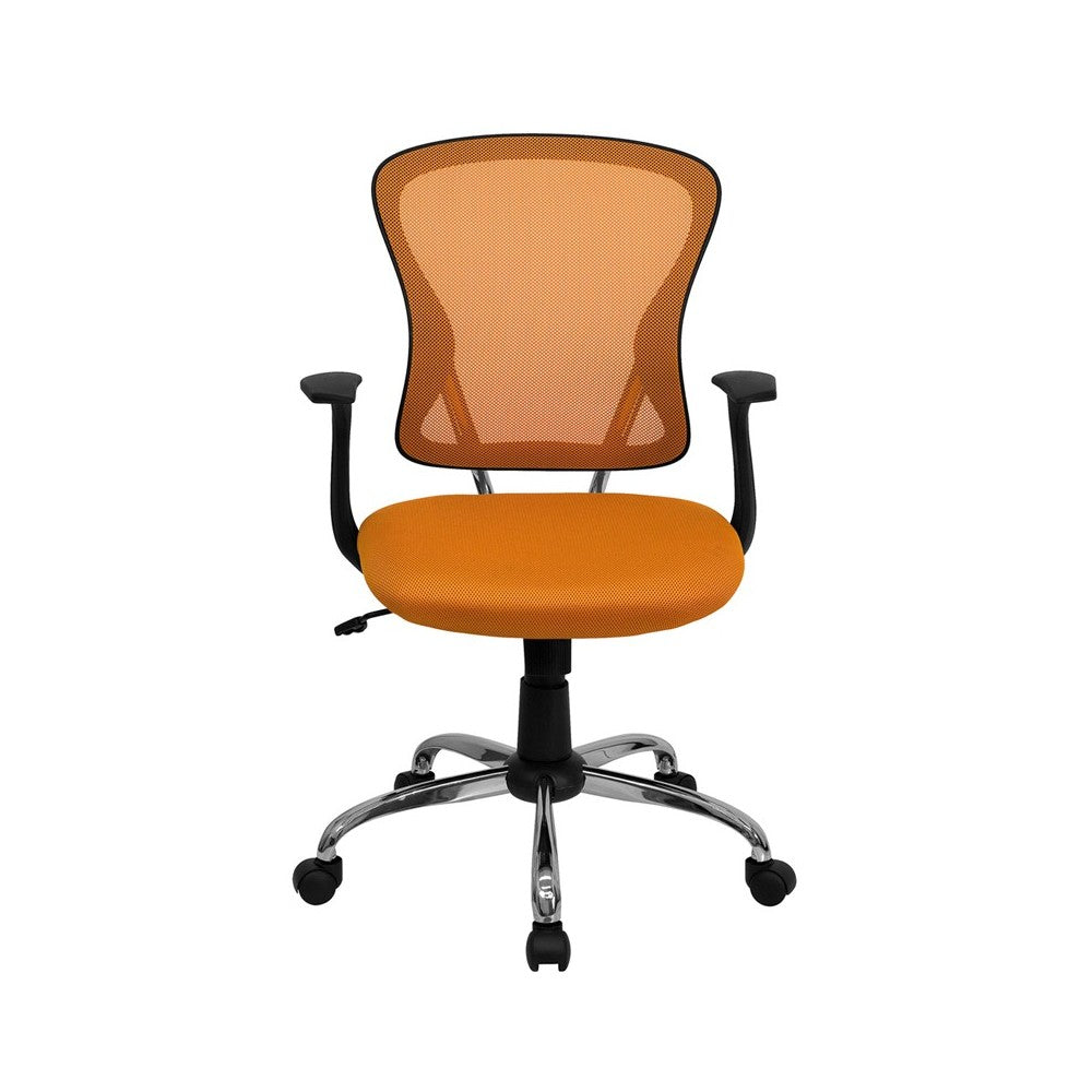 Mid-Back Orange Mesh Swivel Task Office Chair with Chrome Base and Arms