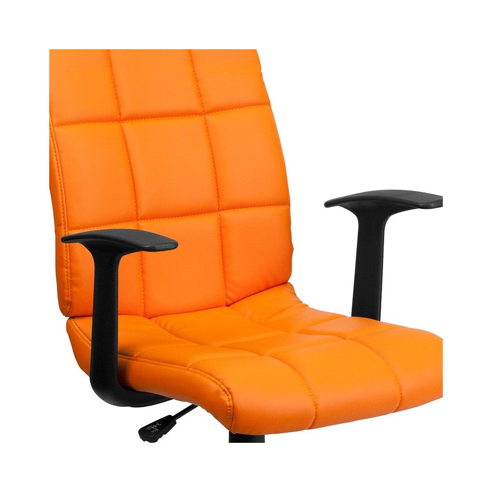 Mid-Back Orange Quilted Vinyl Swivel Task Office Chair with Arms
