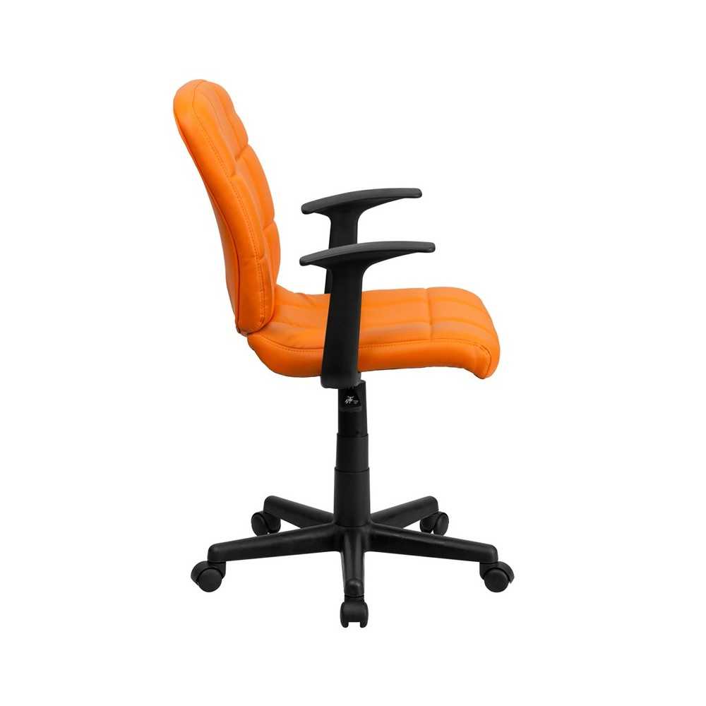 Mid-Back Orange Quilted Vinyl Swivel Task Office Chair with Arms