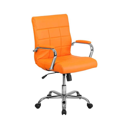 Mid-Back Orange Vinyl Executive Swivel Office Chair with Chrome Base and Arms