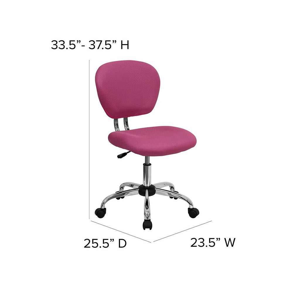 Mid-Back Pink Mesh Padded Swivel Task Office Chair with Chrome Base