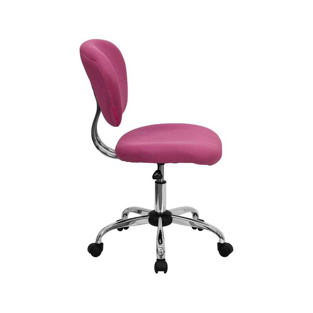 Mid-Back Pink Mesh Padded Swivel Task Office Chair with Chrome Base