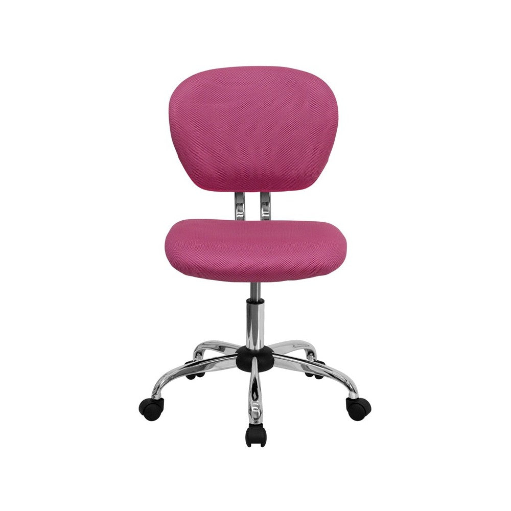 Mid-Back Pink Mesh Padded Swivel Task Office Chair with Chrome Base