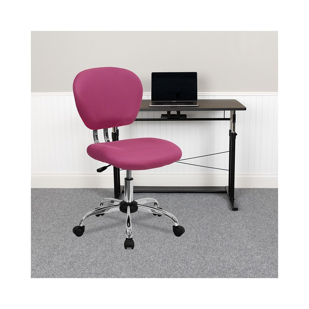Mid-Back Pink Mesh Padded Swivel Task Office Chair with Chrome Base