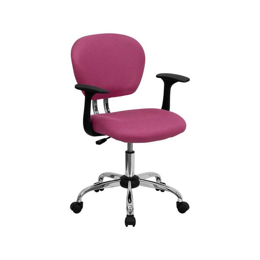 Mid-Back Pink Mesh Padded Swivel Task Office Chair with Chrome Base and Arms