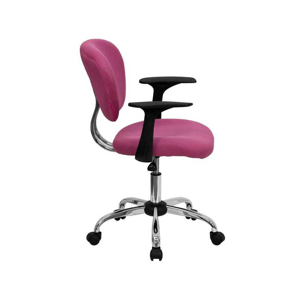 Mid-Back Pink Mesh Padded Swivel Task Office Chair with Chrome Base and Arms