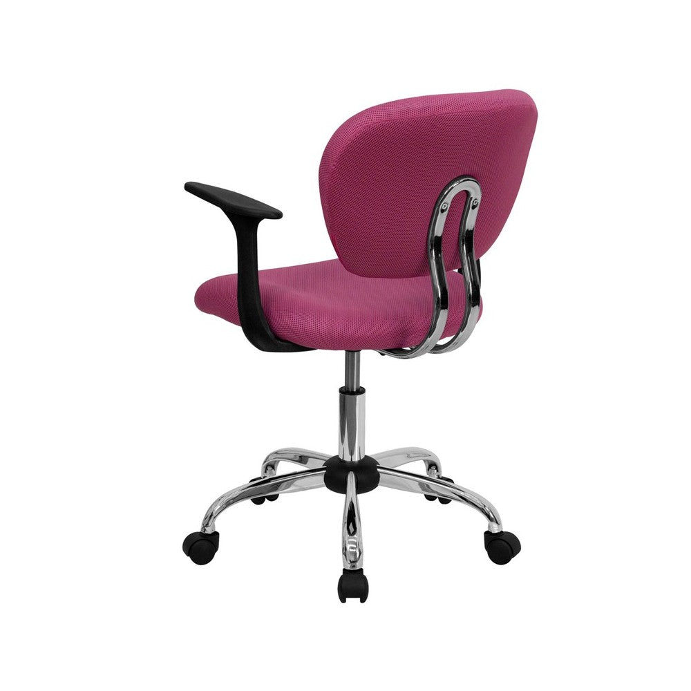Mid-Back Pink Mesh Padded Swivel Task Office Chair with Chrome Base and Arms