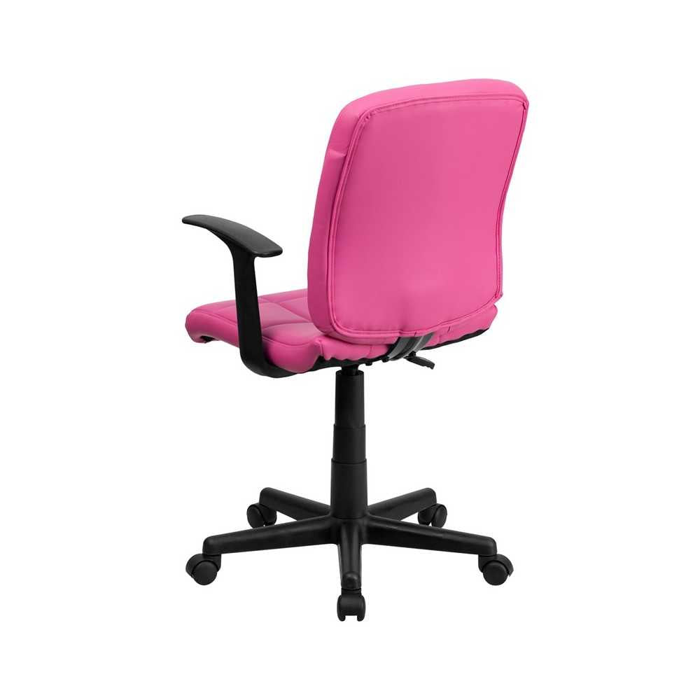 Mid-Back Pink Quilted Vinyl Swivel Task Office Chair with Arms