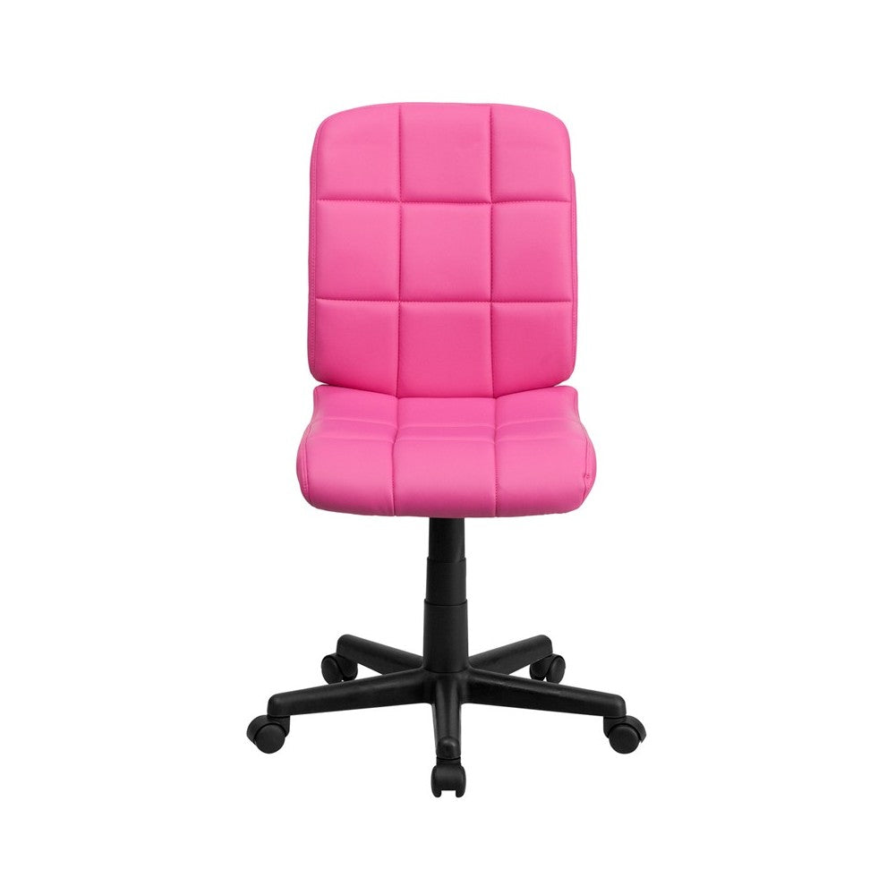 Mid-Back Pink Quilted Vinyl Swivel Task Office Chair