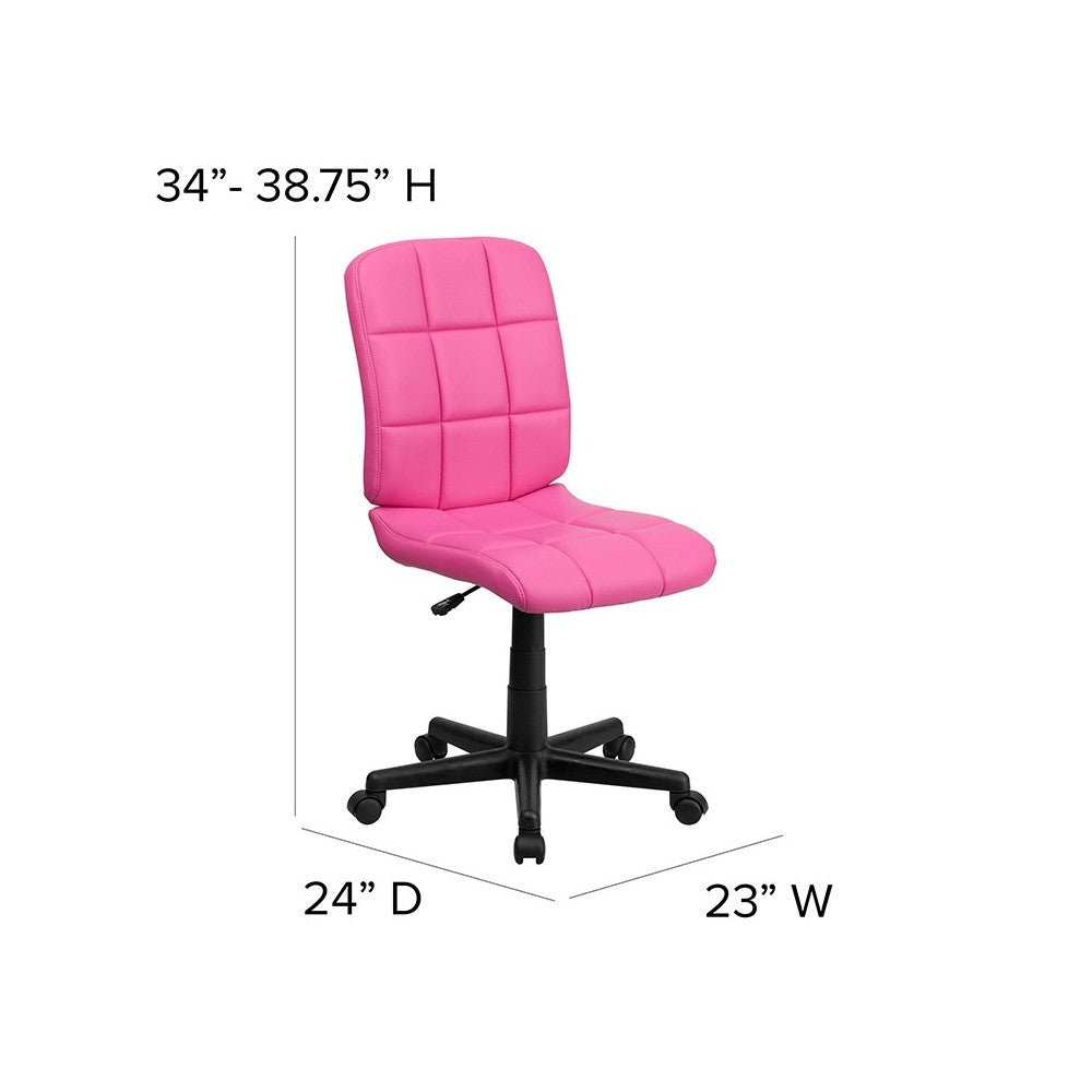 Mid-Back Pink Quilted Vinyl Swivel Task Office Chair