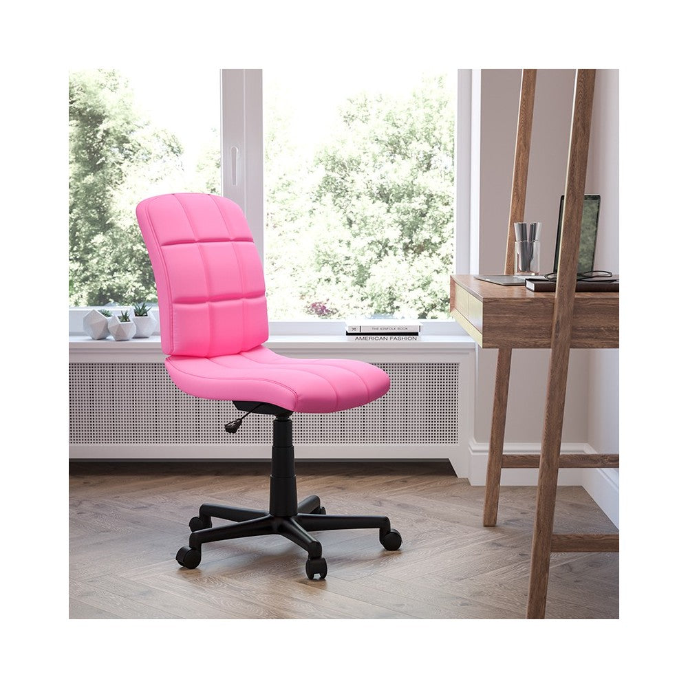 Mid-Back Pink Quilted Vinyl Swivel Task Office Chair