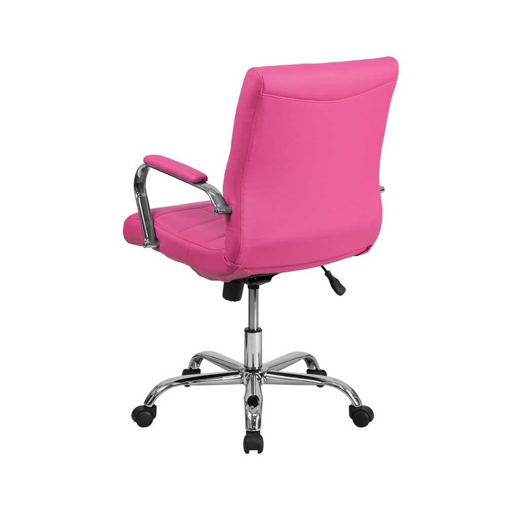 Mid-Back Pink Vinyl Executive Swivel Office Chair with Chrome Base and Arms