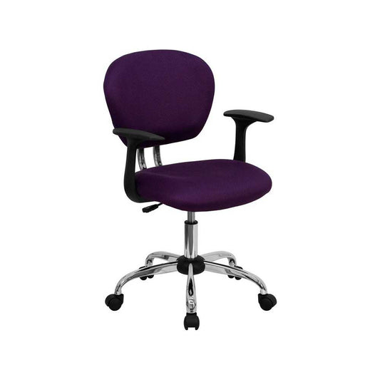 Mid-Back Purple Mesh Padded Swivel Task Office Chair with Chrome Base and Arms
