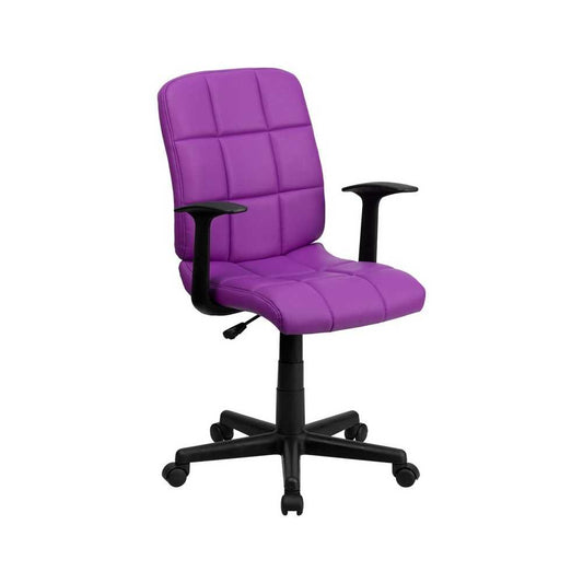 Mid-Back Purple Quilted Vinyl Swivel Task Office Chair with Arms
