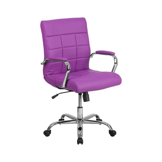 Mid-Back Purple Vinyl Executive Swivel Office Chair with Chrome Base and Arms