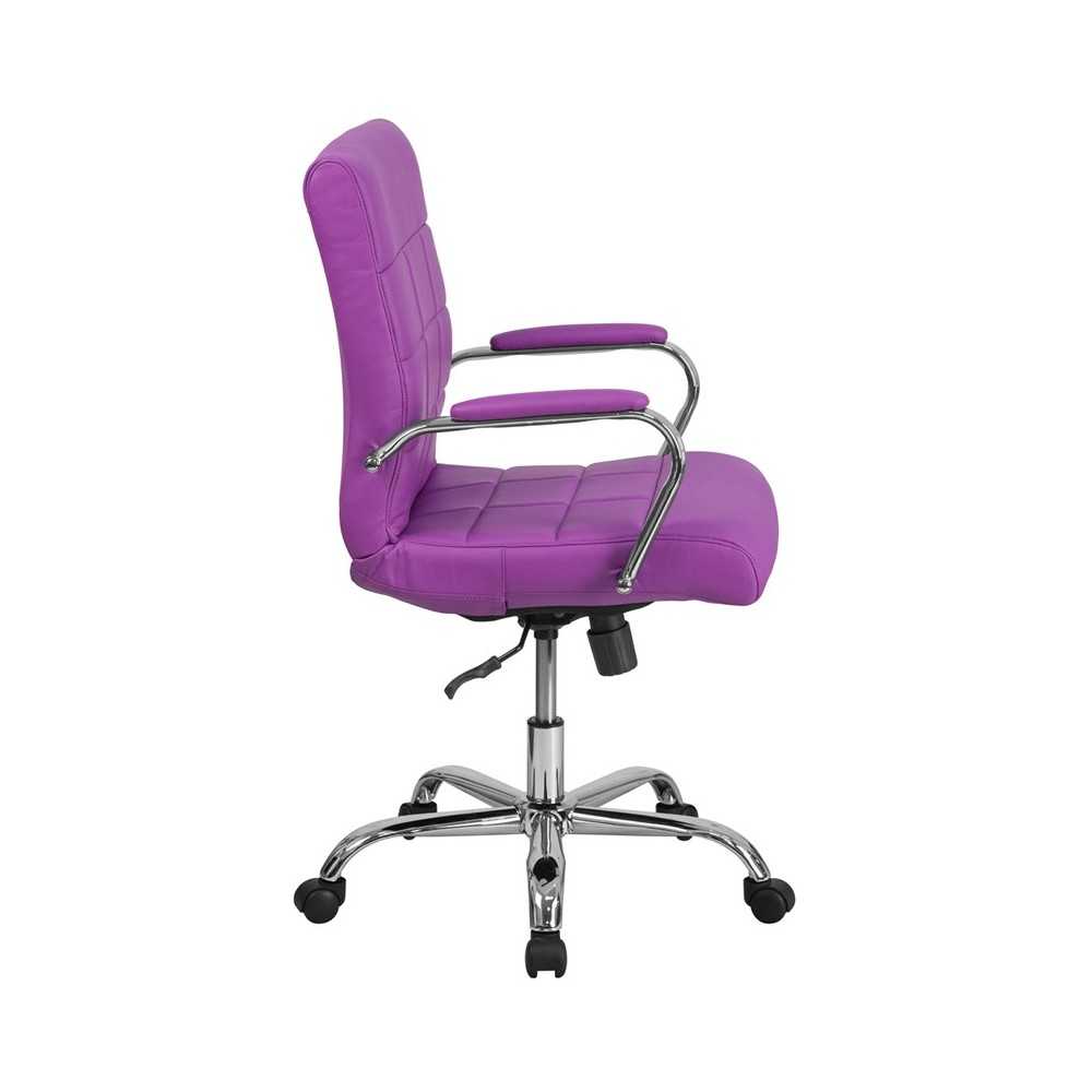 Mid-Back Purple Vinyl Executive Swivel Office Chair with Chrome Base and Arms