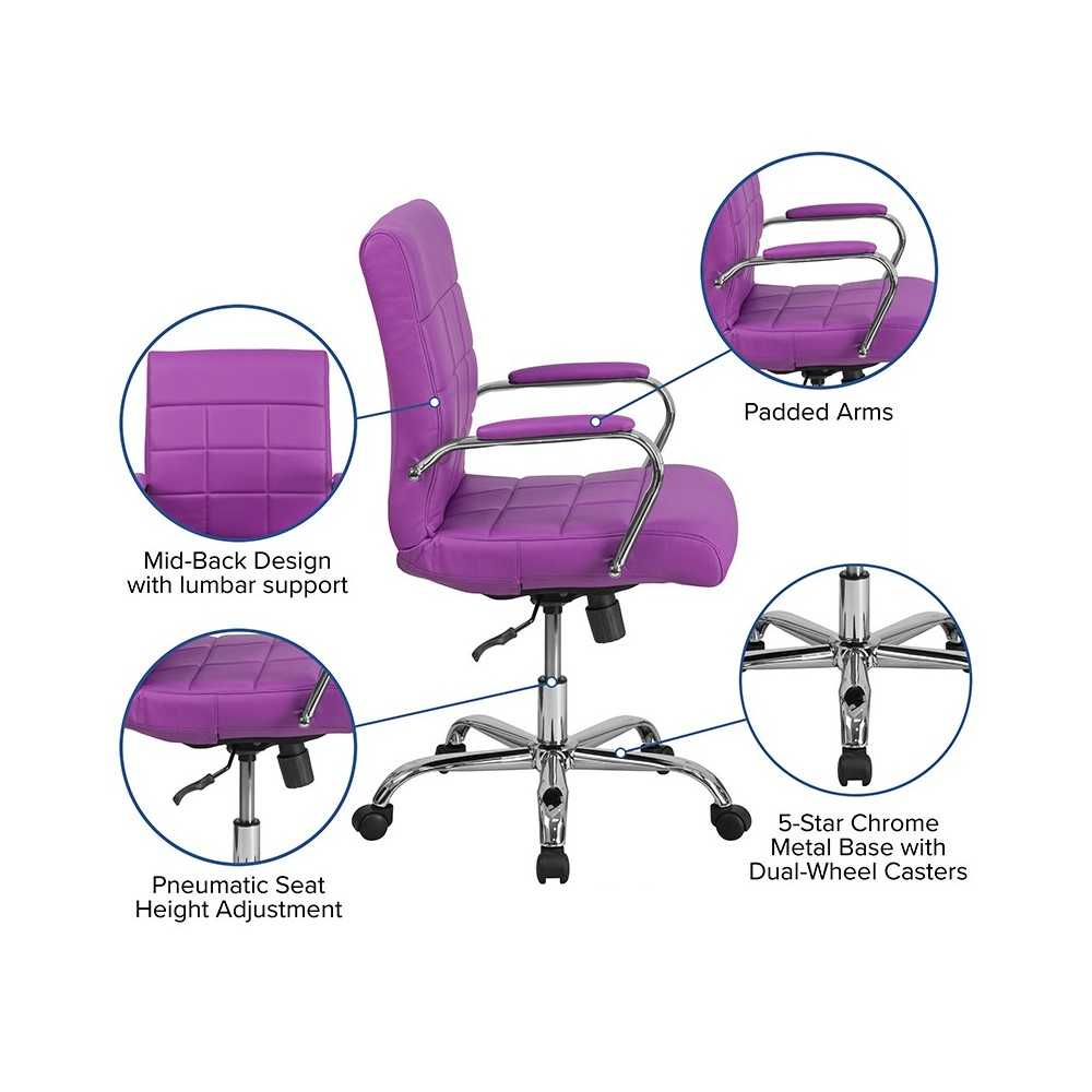 Mid-Back Purple Vinyl Executive Swivel Office Chair with Chrome Base and Arms