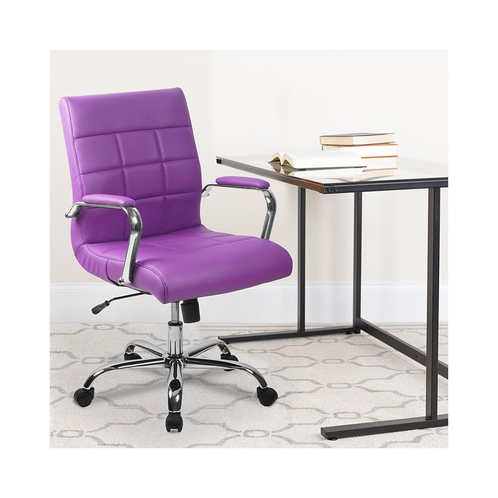 Mid-Back Purple Vinyl Executive Swivel Office Chair with Chrome Base and Arms