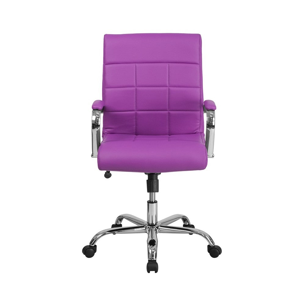 Mid-Back Purple Vinyl Executive Swivel Office Chair with Chrome Base and Arms