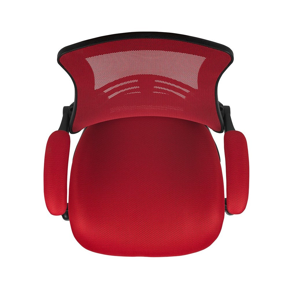 Mid-Back Red Mesh Ergonomic Drafting Chair with Adjustable Foot Ring and Flip-Up Arms