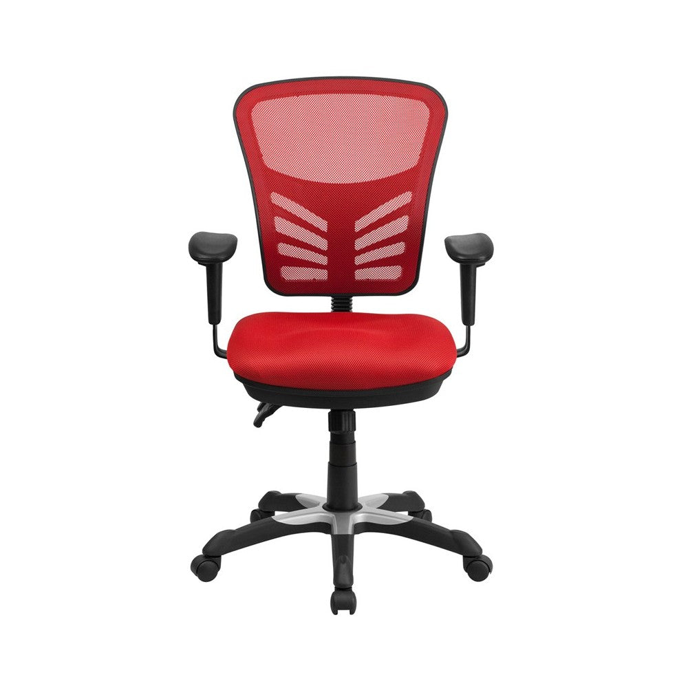 Mid-Back Red Mesh Multifunction Executive Swivel Ergonomic Office Chair with Adjustable Arms