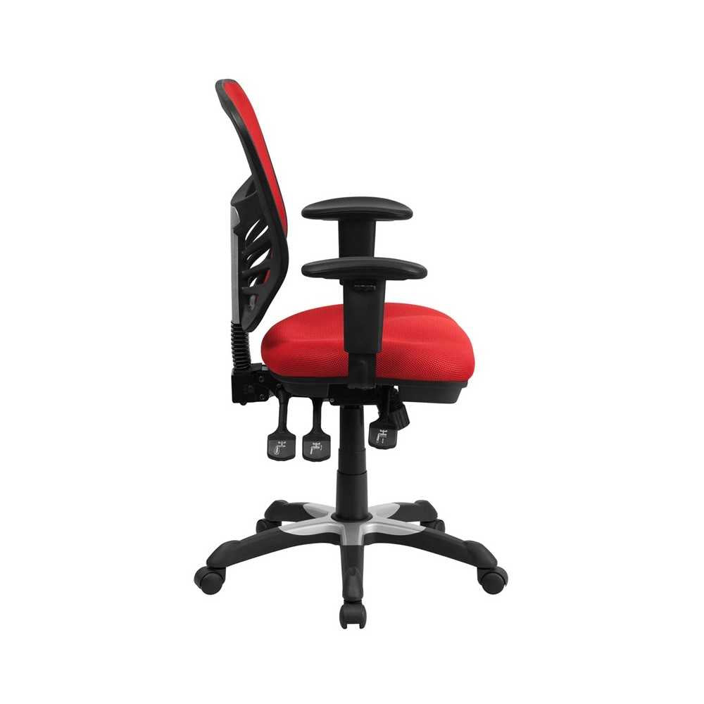 Mid-Back Red Mesh Multifunction Executive Swivel Ergonomic Office Chair with Adjustable Arms