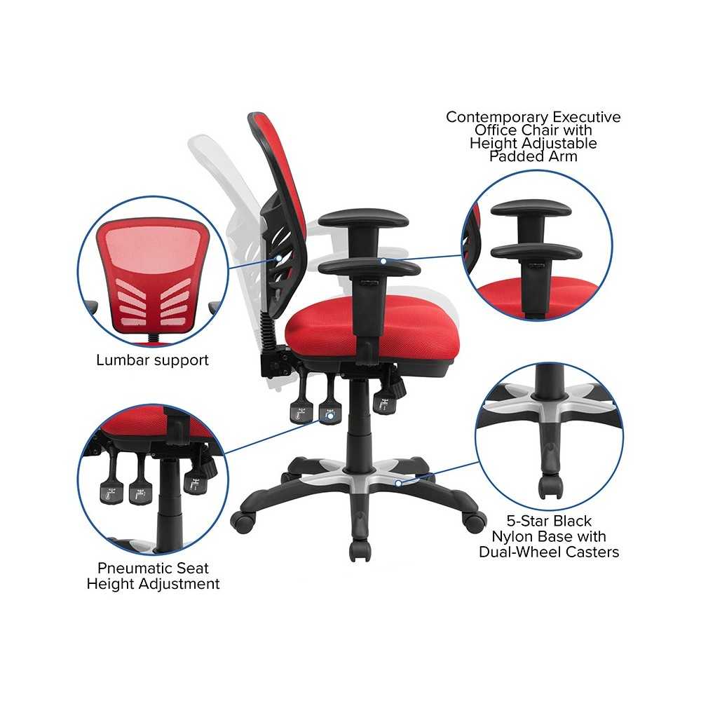 Mid-Back Red Mesh Multifunction Executive Swivel Ergonomic Office Chair with Adjustable Arms