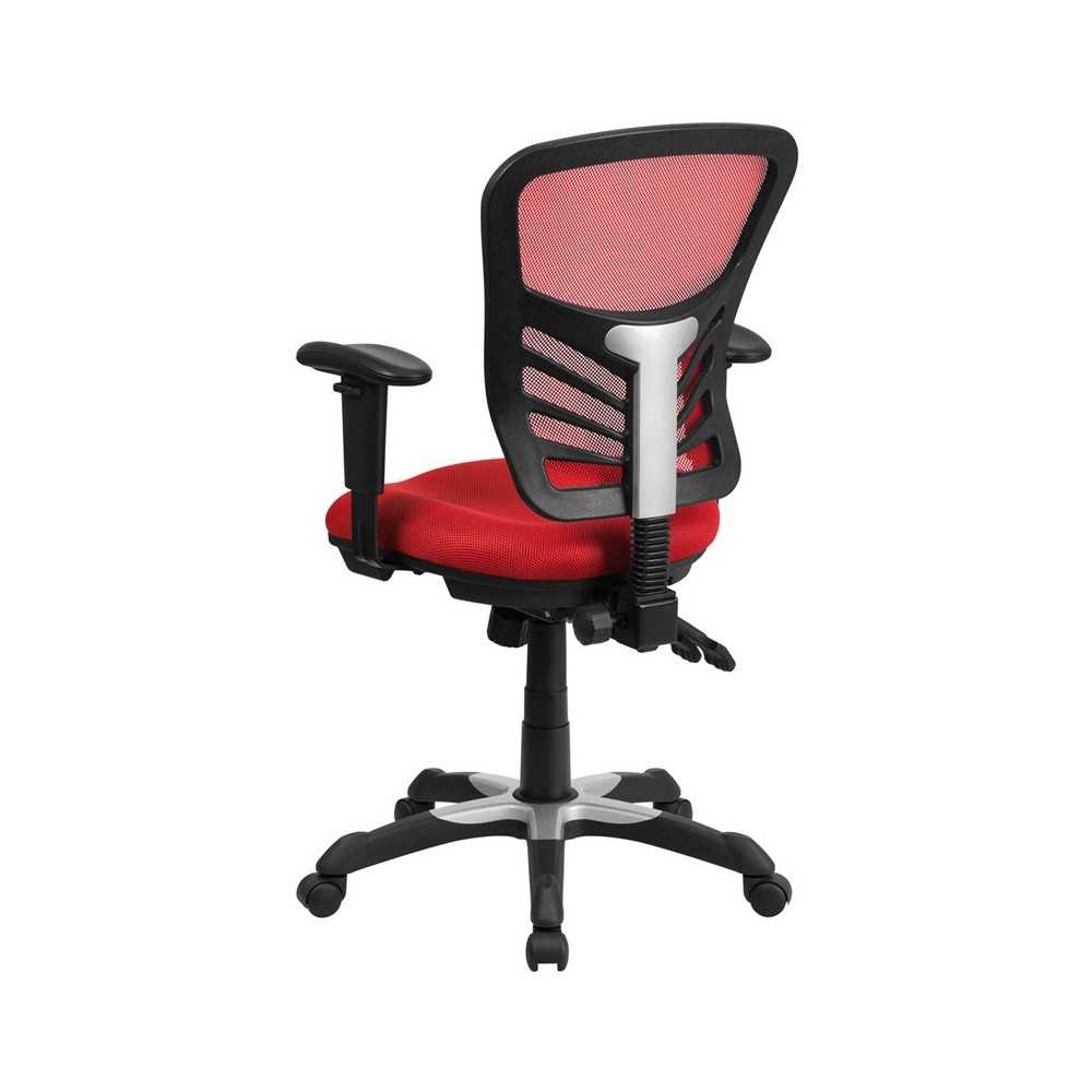 Mid-Back Red Mesh Multifunction Executive Swivel Ergonomic Office Chair with Adjustable Arms