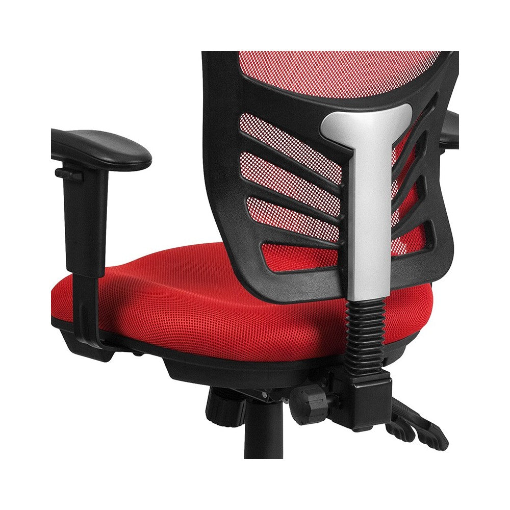 Mid-Back Red Mesh Multifunction Executive Swivel Ergonomic Office Chair with Adjustable Arms