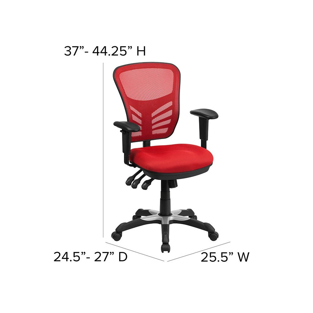 Mid-Back Red Mesh Multifunction Executive Swivel Ergonomic Office Chair with Adjustable Arms