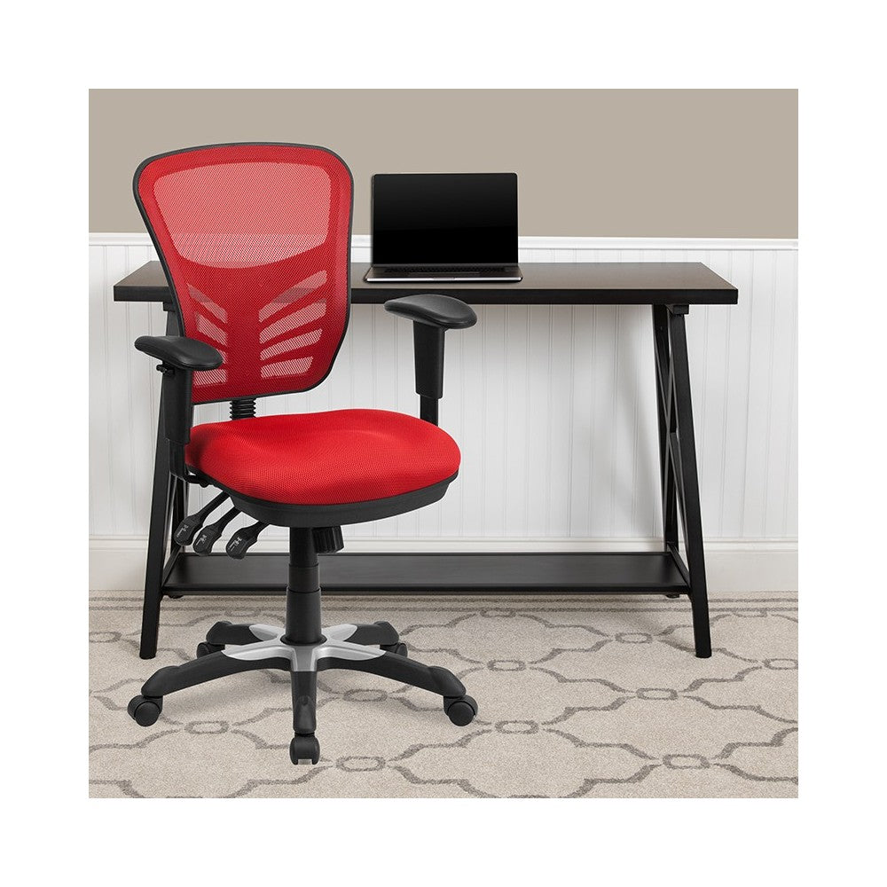 Mid-Back Red Mesh Multifunction Executive Swivel Ergonomic Office Chair with Adjustable Arms