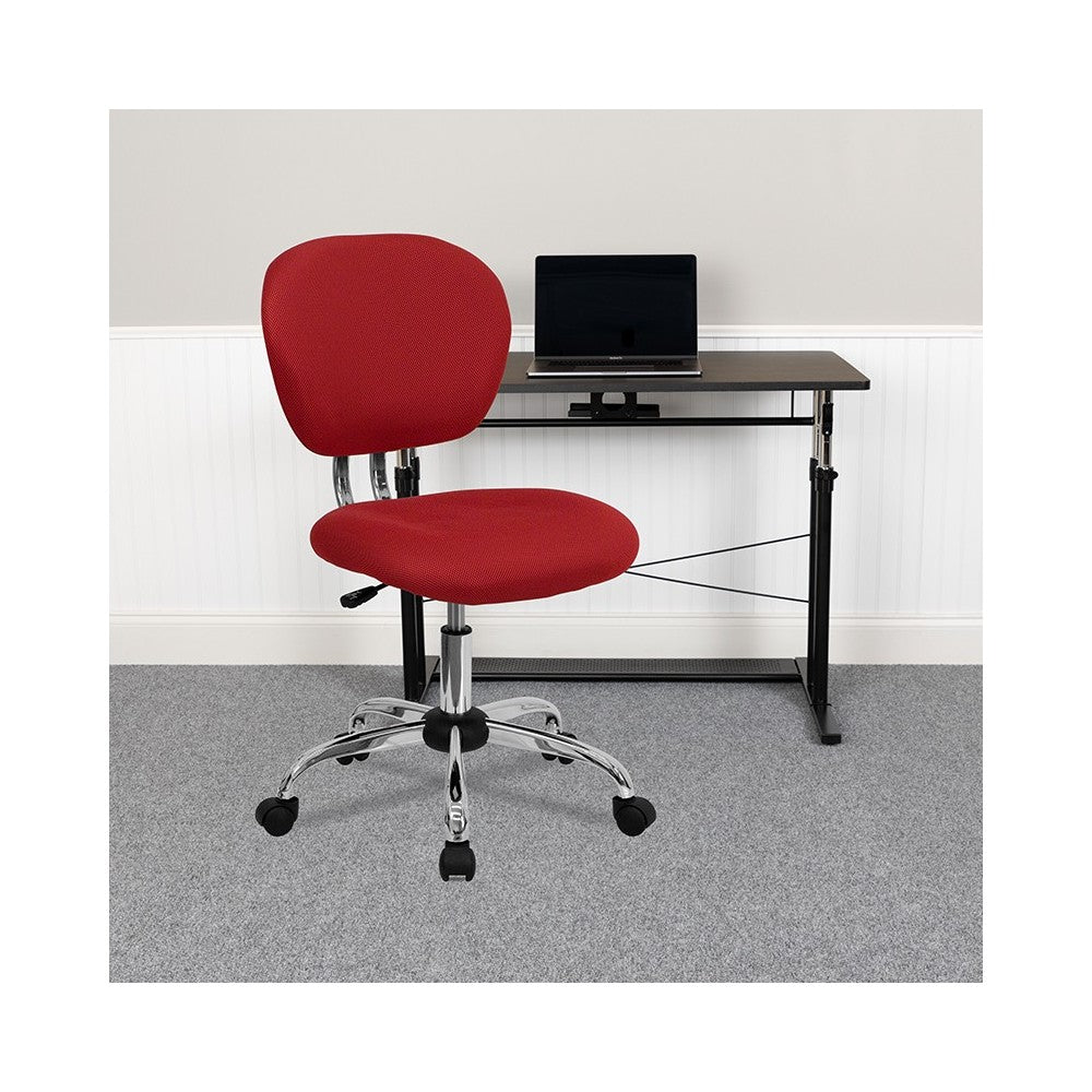 Mid-Back Red Mesh Padded Swivel Task Office Chair with Chrome Base