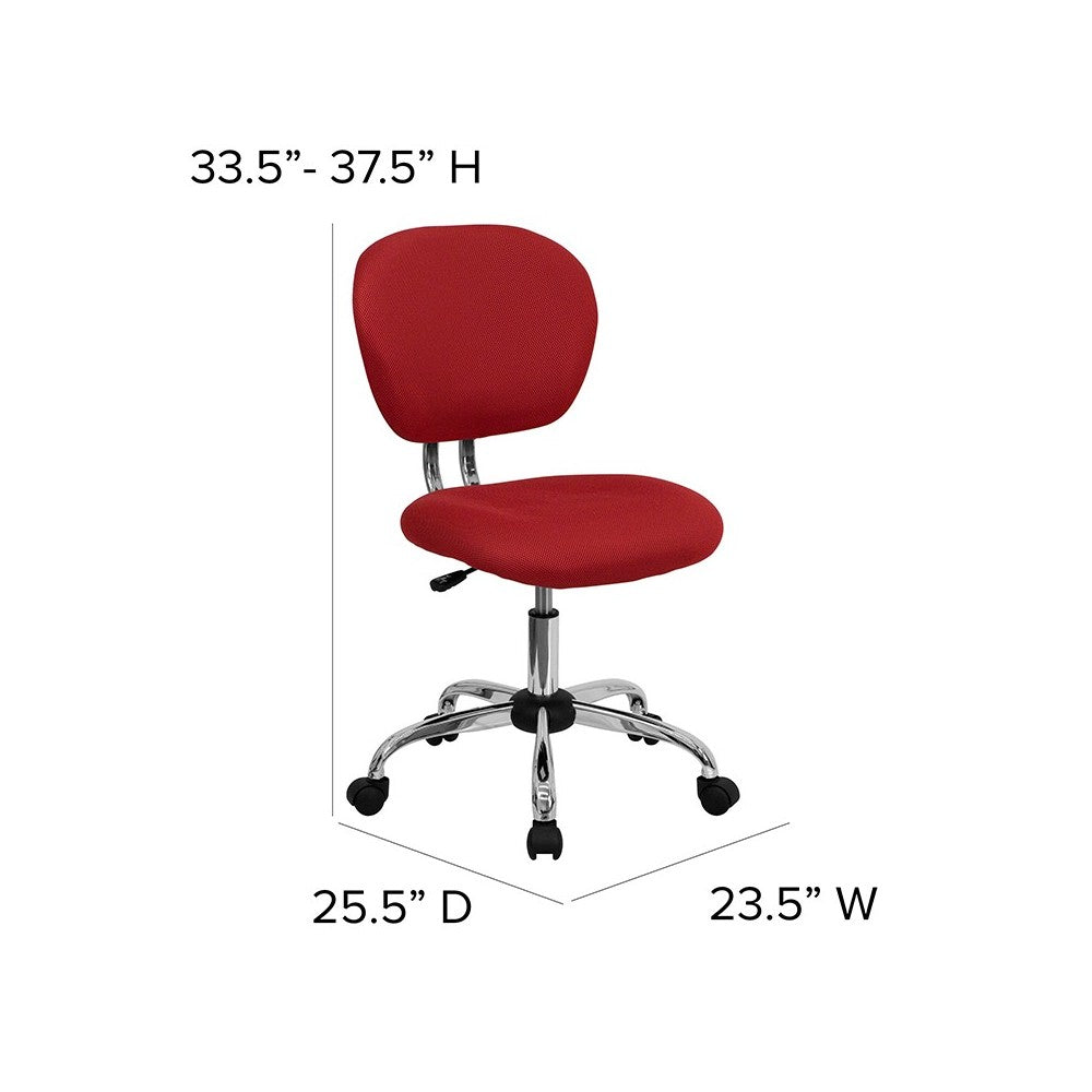 Mid-Back Red Mesh Padded Swivel Task Office Chair with Chrome Base