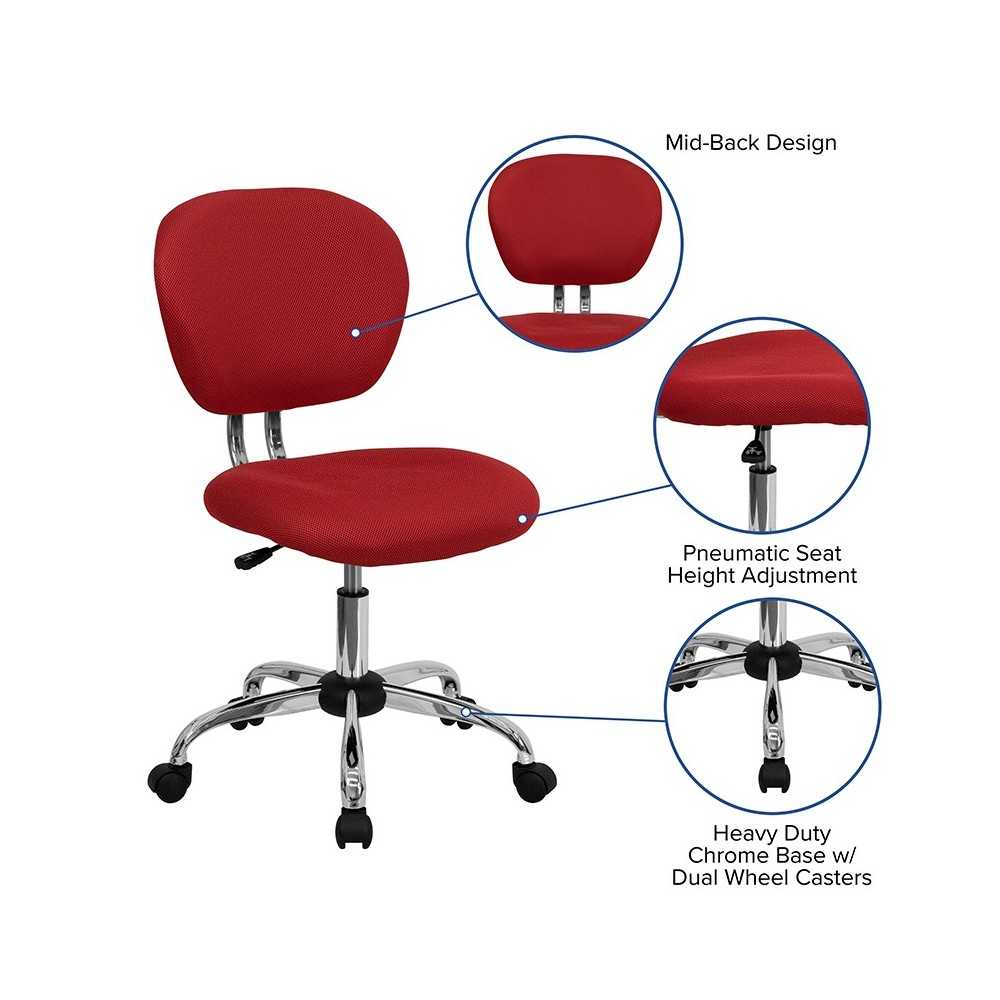 Mid-Back Red Mesh Padded Swivel Task Office Chair with Chrome Base
