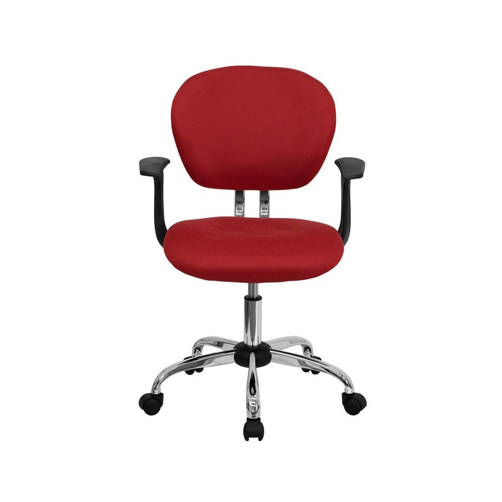 Mid-Back Red Mesh Padded Swivel Task Office Chair with Chrome Base and Arms