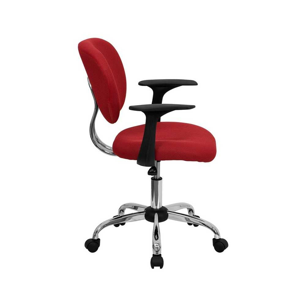 Mid-Back Red Mesh Padded Swivel Task Office Chair with Chrome Base and Arms