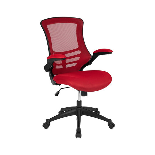 Mid-Back Red Mesh Swivel Ergonomic Task Office Chair with Flip-Up Arms