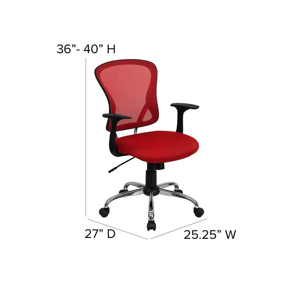 Mid-Back Red Mesh Swivel Task Office Chair with Chrome Base and Arms