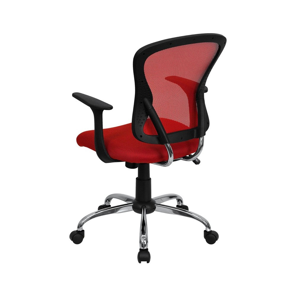 Mid-Back Red Mesh Swivel Task Office Chair with Chrome Base and Arms