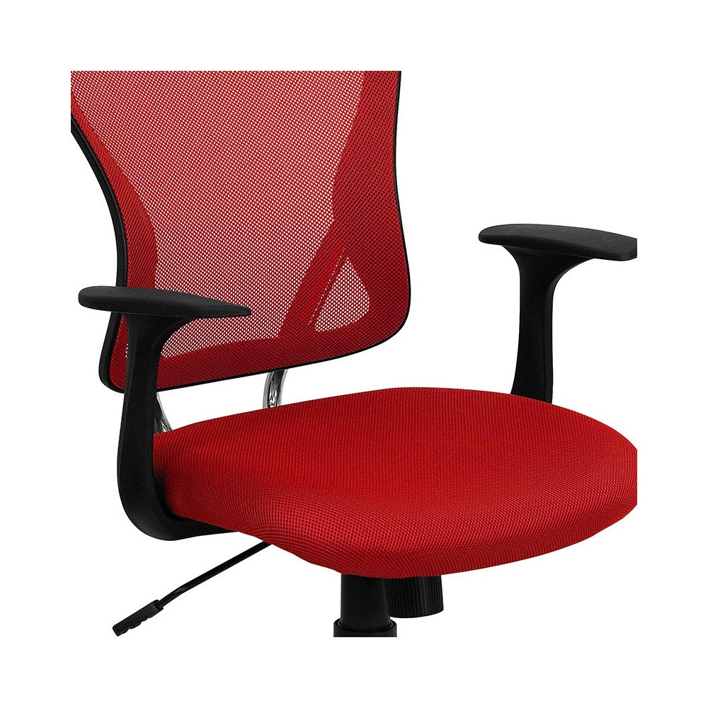 Mid-Back Red Mesh Swivel Task Office Chair with Chrome Base and Arms
