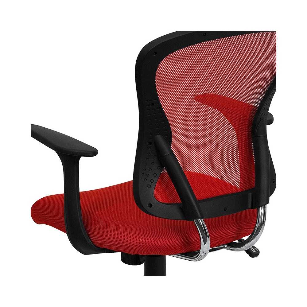 Mid-Back Red Mesh Swivel Task Office Chair with Chrome Base and Arms