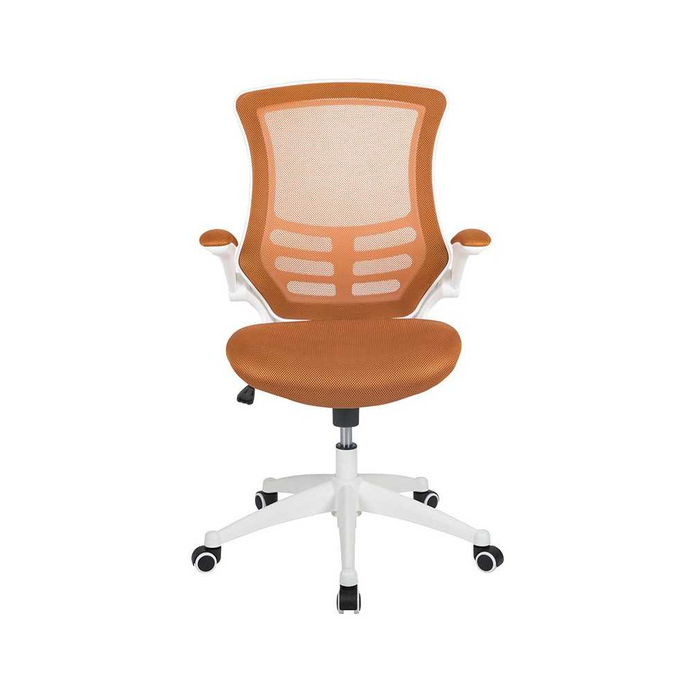 Mid-Back Tan Mesh Swivel Ergonomic Task Office Chair with White Frame and Flip-Up Arms