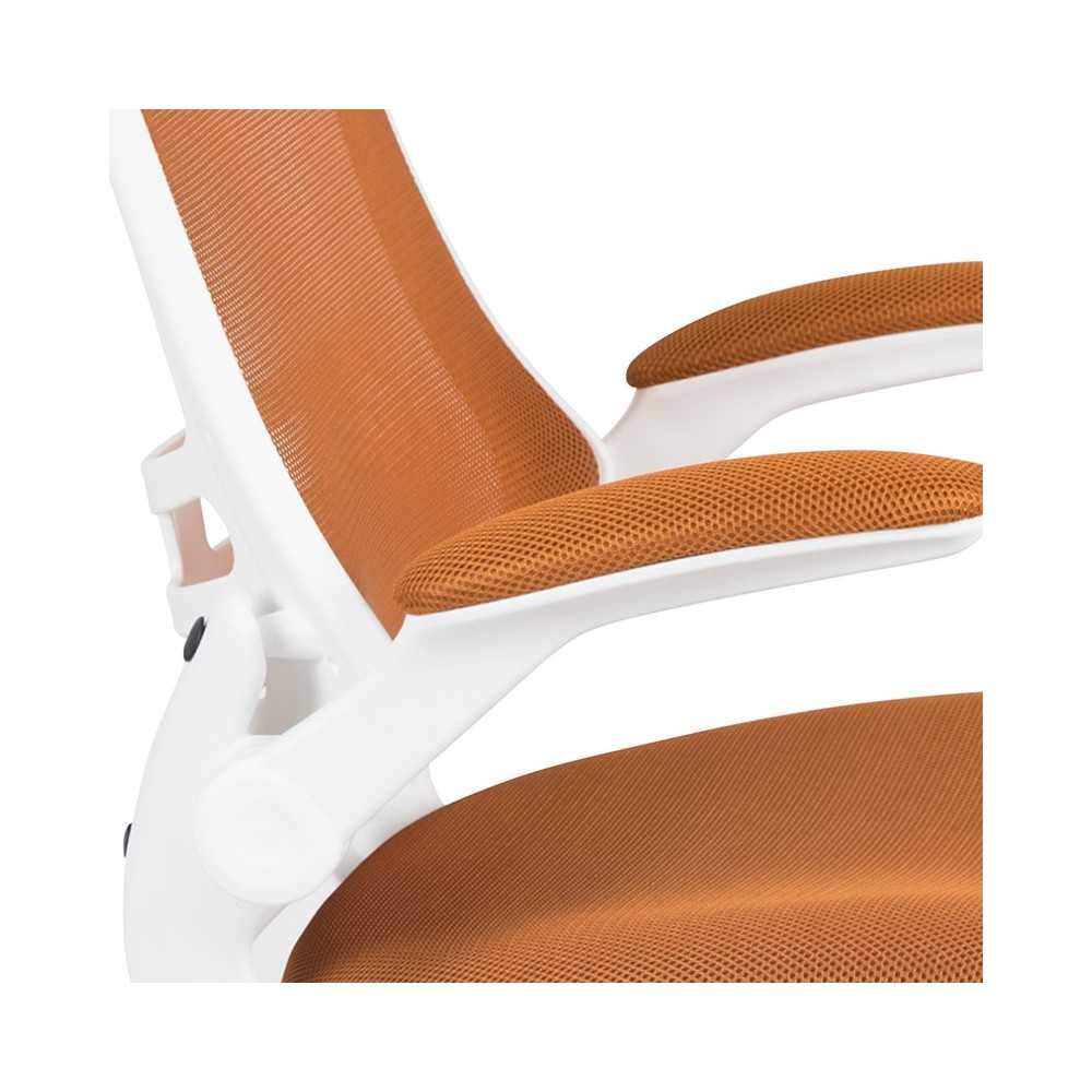 Mid-Back Tan Mesh Swivel Ergonomic Task Office Chair with White Frame and Flip-Up Arms