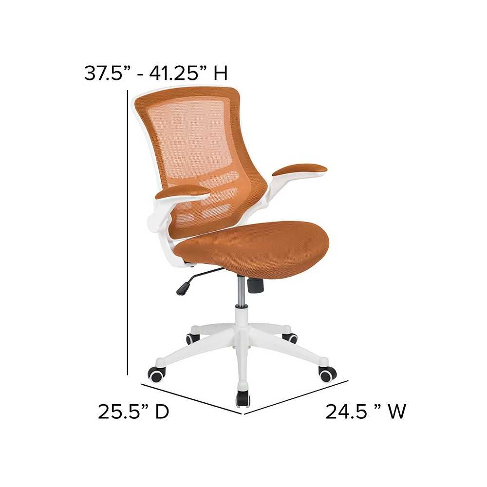 Mid-Back Tan Mesh Swivel Ergonomic Task Office Chair with White Frame and Flip-Up Arms