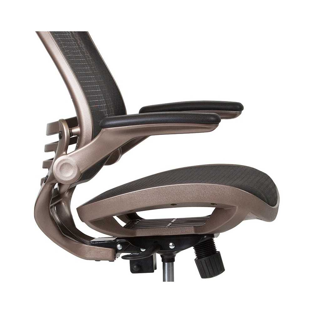 Mid-Back Transparent Black Mesh Drafting Chair with Melrose Gold Frame and Flip-Up Arms