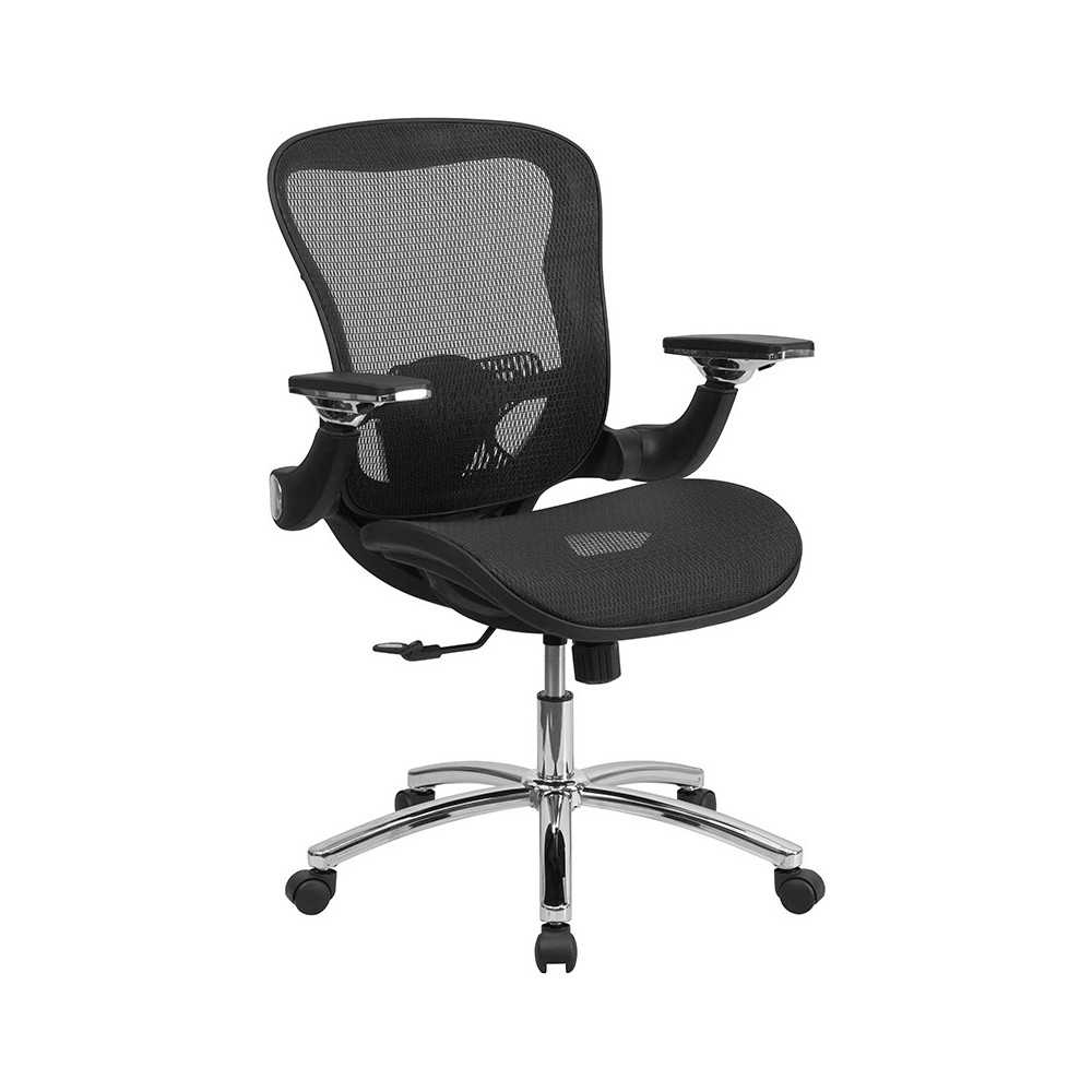 Mid-Back Transparent Black Mesh Executive Swivel Ergonomic Office Chair with Synchro-Tilt & Height Adjustable Flip-Up Arms