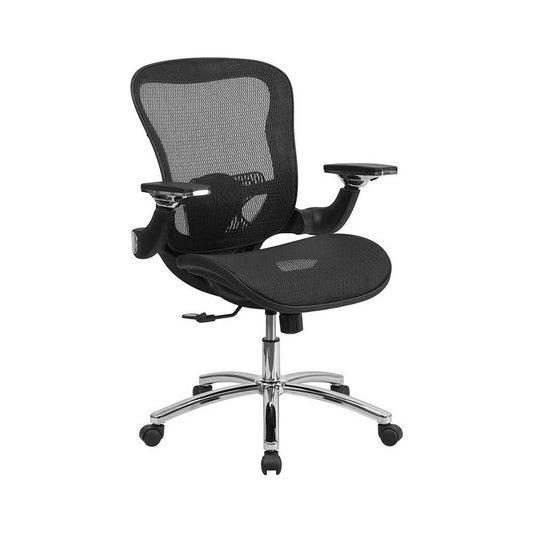 Mid-Back Transparent Black Mesh Executive Swivel Ergonomic Office Chair with Synchro-Tilt & Height Adjustable Flip-Up Arms