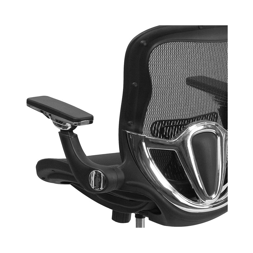 Mid-Back Transparent Black Mesh Executive Swivel Ergonomic Office Chair with Synchro-Tilt & Height Adjustable Flip-Up Arms
