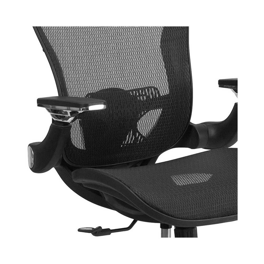 Mid-Back Transparent Black Mesh Executive Swivel Ergonomic Office Chair with Synchro-Tilt & Height Adjustable Flip-Up Arms